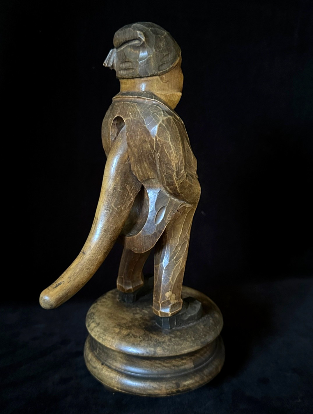 NUTCRACKER MUSIC BOX REVOLVING MAN SWISS Black Forest Wood Carved ANTIQUE c1900