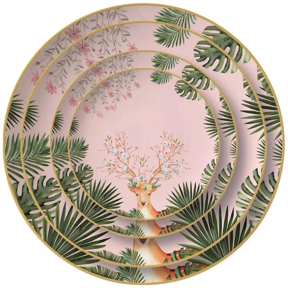 Luxuriöses Pink Tropical Bone China Tellerset