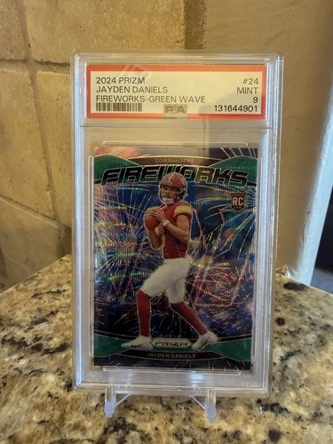 2024 PANINI PRIZM FIREWORKS GREEN WAVE #24 JAYDEN DANIELS ROOKIE RC PSA 9