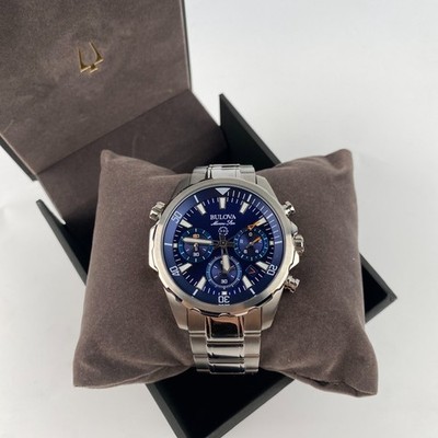 Bulova Marine Star Men's Chronograph Watch Blue Dial Stainless Steel 43mm 96B256
