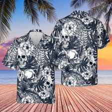 Aloha Skull and Flower Hawaiian Shirt, 3D Tropical Unisex Beach Shirt