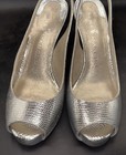 Rene Mancini Womens Silver Leather Peep Toe Slingback Heels Silver Size 6 Italy — photo 5