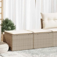 Garden Sofa Set Beige Poly Rattan, Acacia Wood, Polyester, Foam