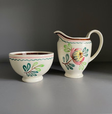For Heal's, Vintage Bristol Pottery Floral Creamer and Sugar Bowl Set