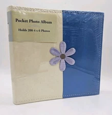 200 Pocket Photo Album Stitched Flower Large 8.5" × 10"