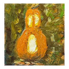 Pumpkin 3D Original Oil Painting Halloween Mini Wall Art Handmade 4x4 OOAK 2