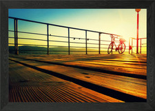 bicycle on a deck Framed Wall Art Poster Canvas Print Picture