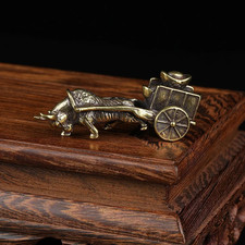 Retro Copper Bull Car Ornament Feng Shui Figurine Chinese Folk Home Decor