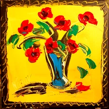 FLORAL EDEN█ MODERN CANVAS  original  painting ABSTRACT ART █NO RES██F4F4CE