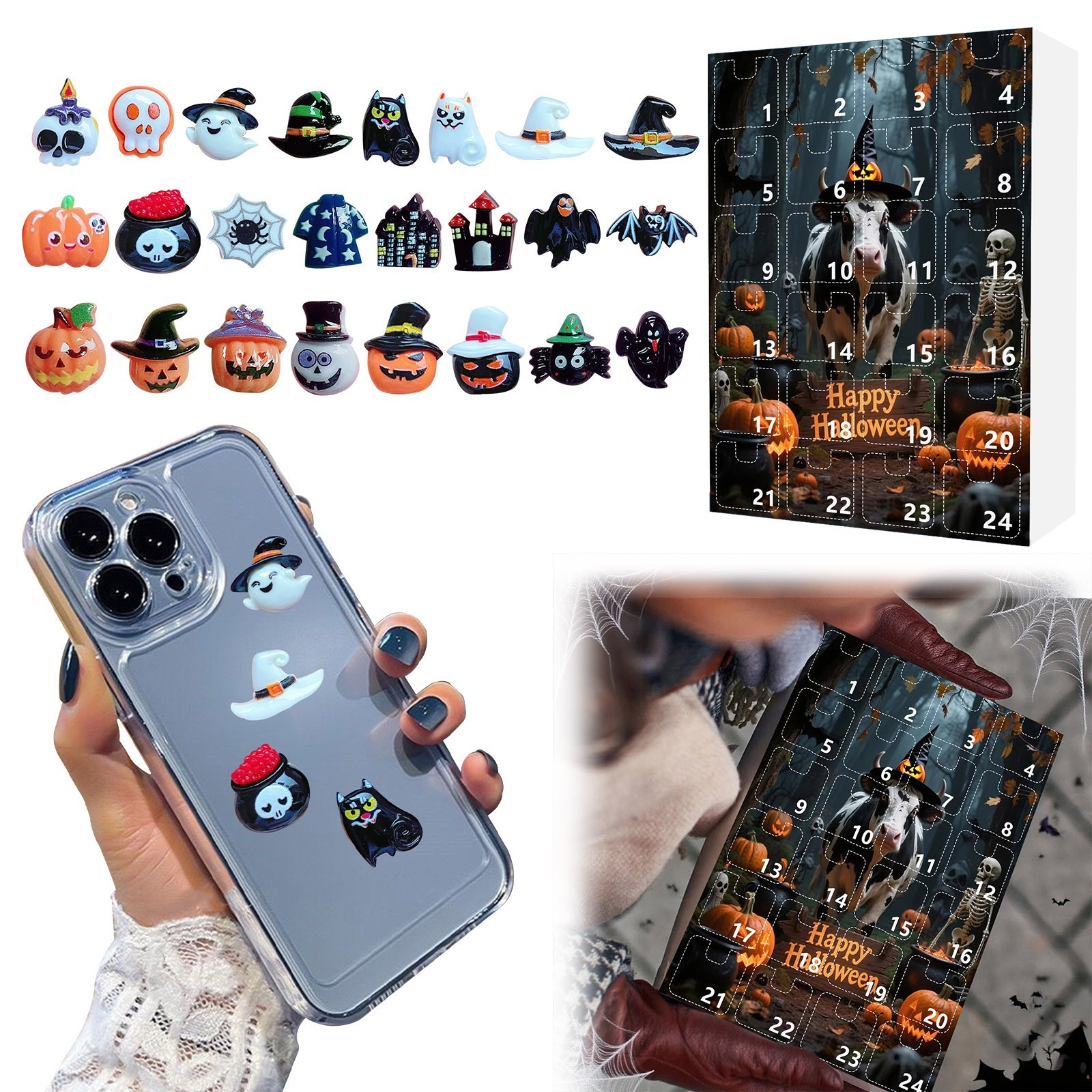 24pcs 3D Halloween DIY Resin Flatback Countdown Calendar Set