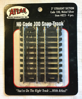Atlas 3'' Straight Snap Track #823 HO Code 100 Nickel Silver & Black 4 Piece