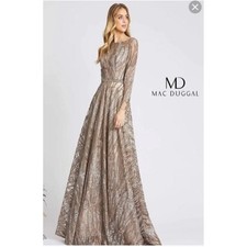 Mac Duggal 79261 elegant evening gown sequin long sleeve gown mocha NWT Size 12