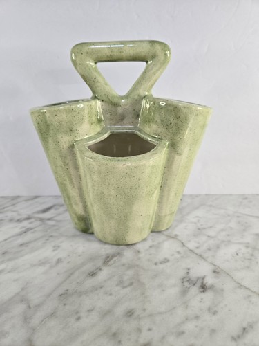 Vintage MCM Beautiful Utensil Holder Light Green Glazed Ware 4 Sided