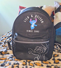 Disney Lilo Stitch Mini Backpack Black Faux Leather Zip Closure