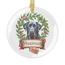 Custom Holiday Pet Dog Glass Ornament - Black Labrador Retriever