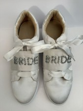 Betsey Johnson Liana White Satin Rhinestones BRIDE LaceUp Sneakers 11 M PreOwned