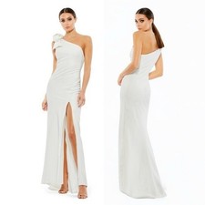🌻NEW w.Tag MAC DUGGAL White One Shoulder Fitted Evening Gown With Bow Size 12.