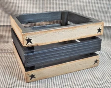 PRIMITIVE BLACK STAR CRACKLE TABLE CADDY WOODEN DISPLAY BOX
