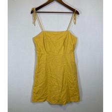 Sunny Cottagecore Old Navy Large Yellow Linen Blend Tie Shoulder Mini Dress