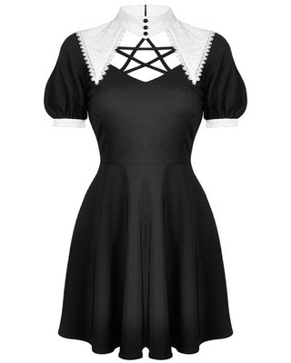 Dark In Love Oneira Gothic Lolita Kleid Schwarz Kurzarm Reißverschluss MPN DW525