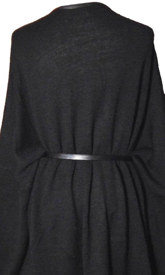 SOFT FOCUS WOMENS BLACK ACRYLIC SWEATER FAUX LEATHER TRIM & BELT CARDIGAN~4X - Image 4 of 4