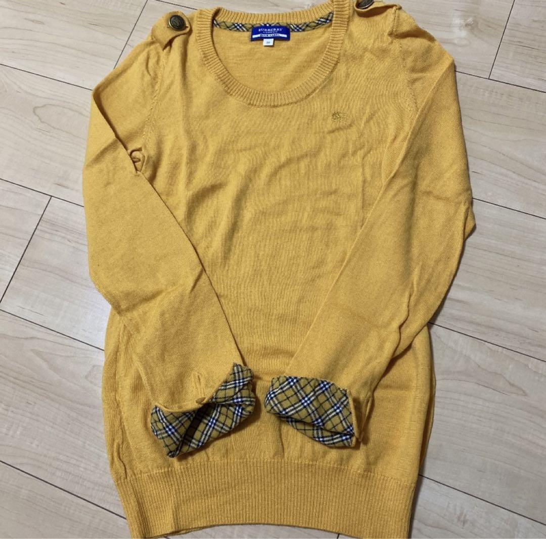 Burberry Blue Label Yellow Wool Sweater Size 38 Checked Cuffs Used