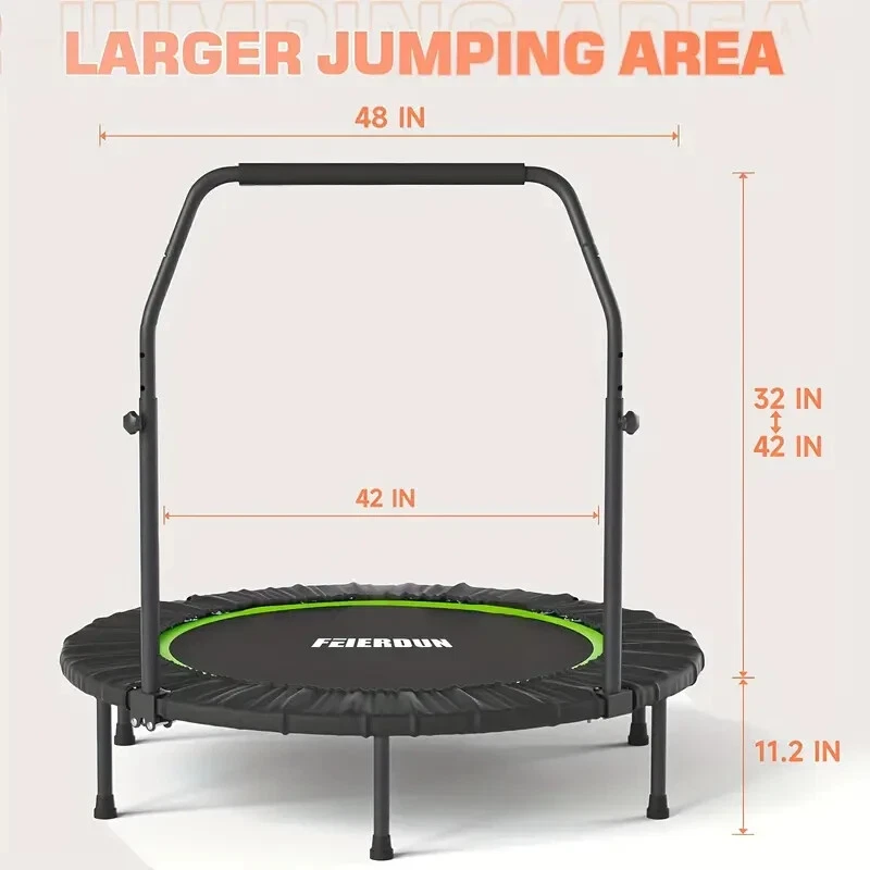 Trampolín Fitness Plegable con Barandilla Ajustable 48 Pulgadas Soporte Verde 440LB Foto 2 de 4