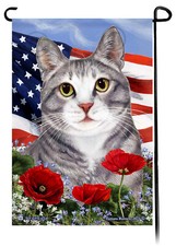 Patriotic Flowers Garden Flag - Blue and White Tuxedo Cat