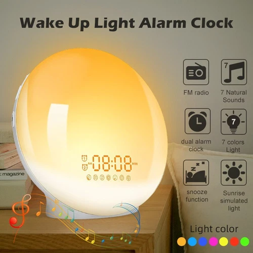 Wake-up Light Sunrise Alarm Clock LED FM Radio Snooze Clock Bedside Night Lamp - Picture 2 of 15