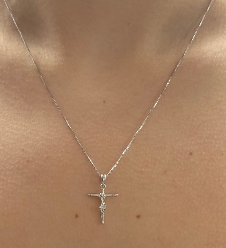 collana ciondolo croce tutto vero argento 925 bagno oro giallo bianco crocefisso - Foto 25 di 31