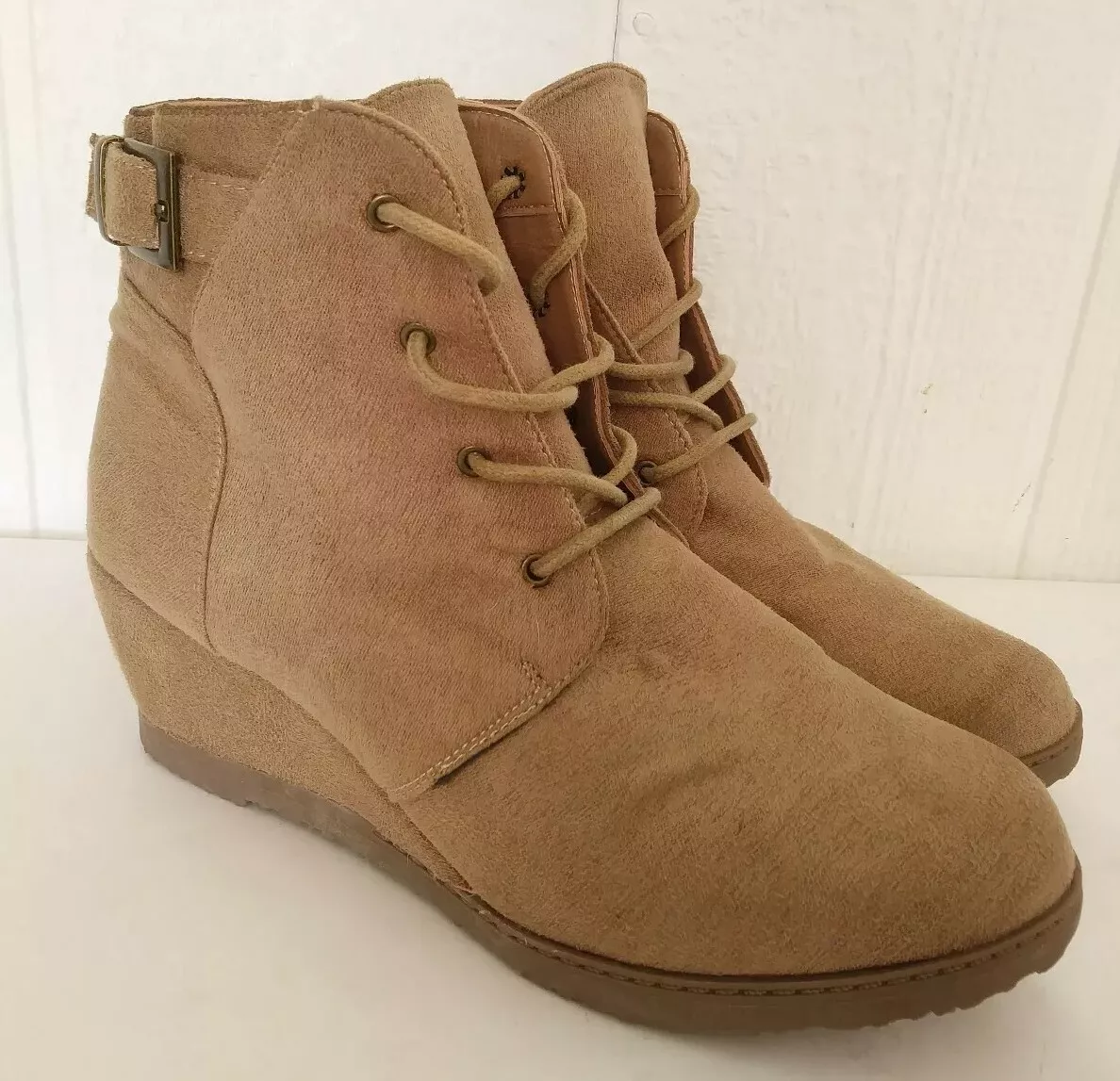 Rue 21 Womens Brown Vegan Suede Lace Up Ankle Boots Wedge Booties Sz XL 10 | eBay