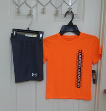 NWT 2pc Under Armour Blaze Orange Shirt Gray Shorts Set sz 4