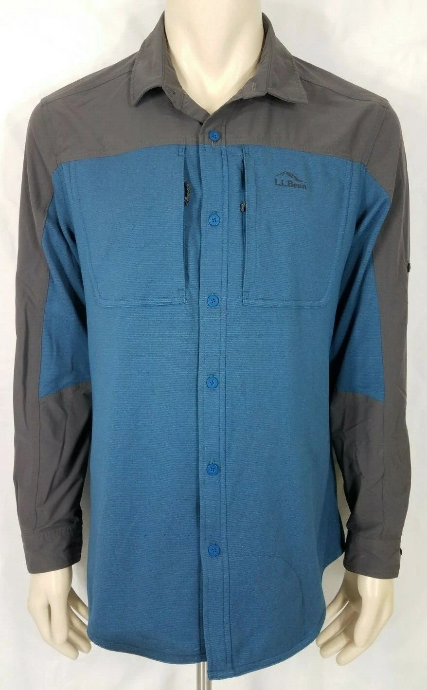 L.L. Bean teal blue gray button front lightweight vented fleece jacket Men Large
