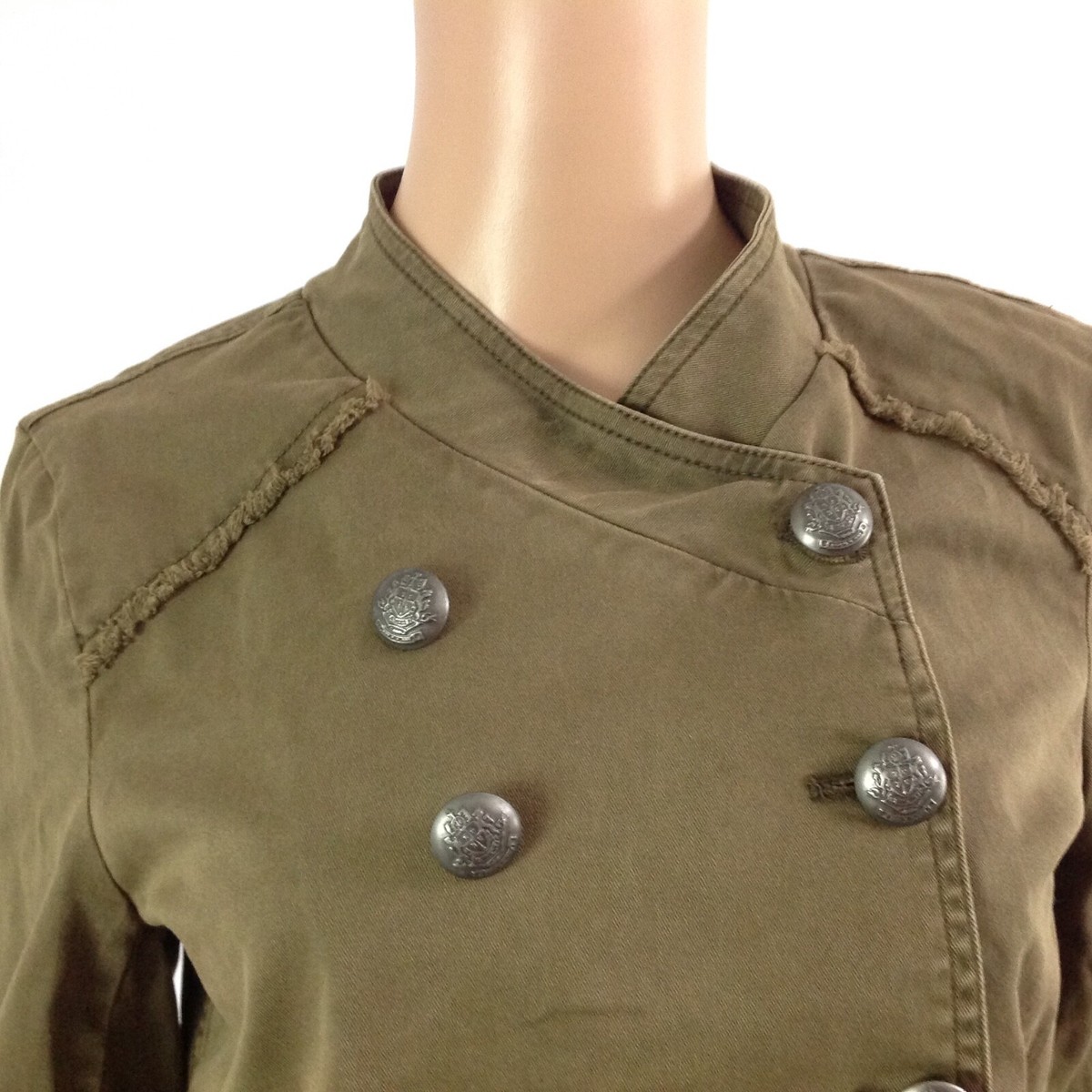 Free People Denim Fringed Military Peplum Jacket Size XS Jean