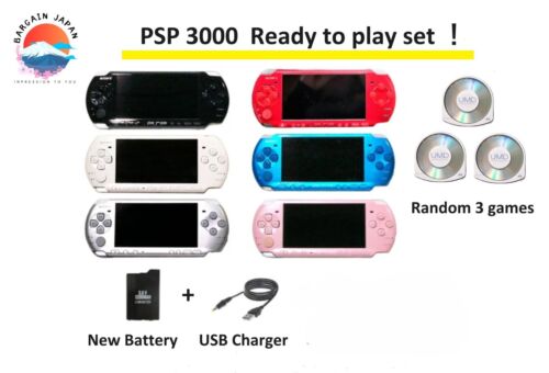 Console Sony PSP-3000 choix couleur + nouveau chargeur USB + nouvelle batterie + 3 jeux aléatoires - Photo 1 sur 27