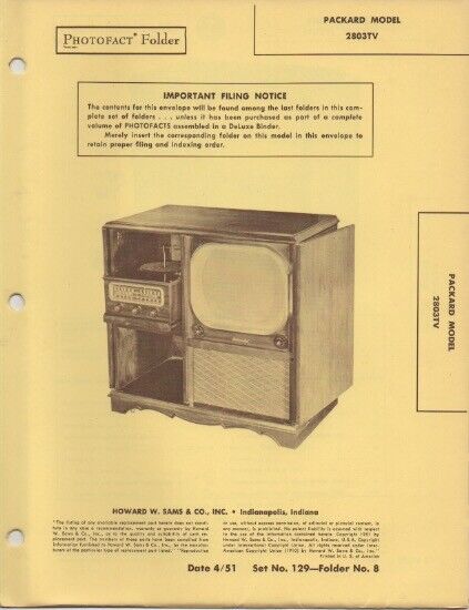 1951 PACKARD 2803TV TELEVISION SERVICE MANUAL PHOTOFACT DIAGRAM SCHEMATIC REPAIR