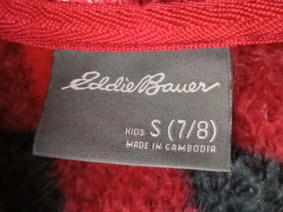 Eddie Bauer Niños Talla Pequeña 7-8 Rojo y Negro Cuadros Suave Difuso Bata Con Capucha Foto 4 de 4