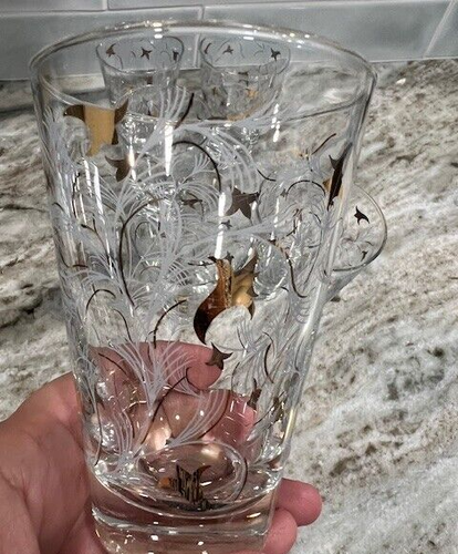 Libbey Royal Fern Gold Leaf Pattern Glass Tumblers Set Of 6 1950's Vintage - Picture 5 of 6