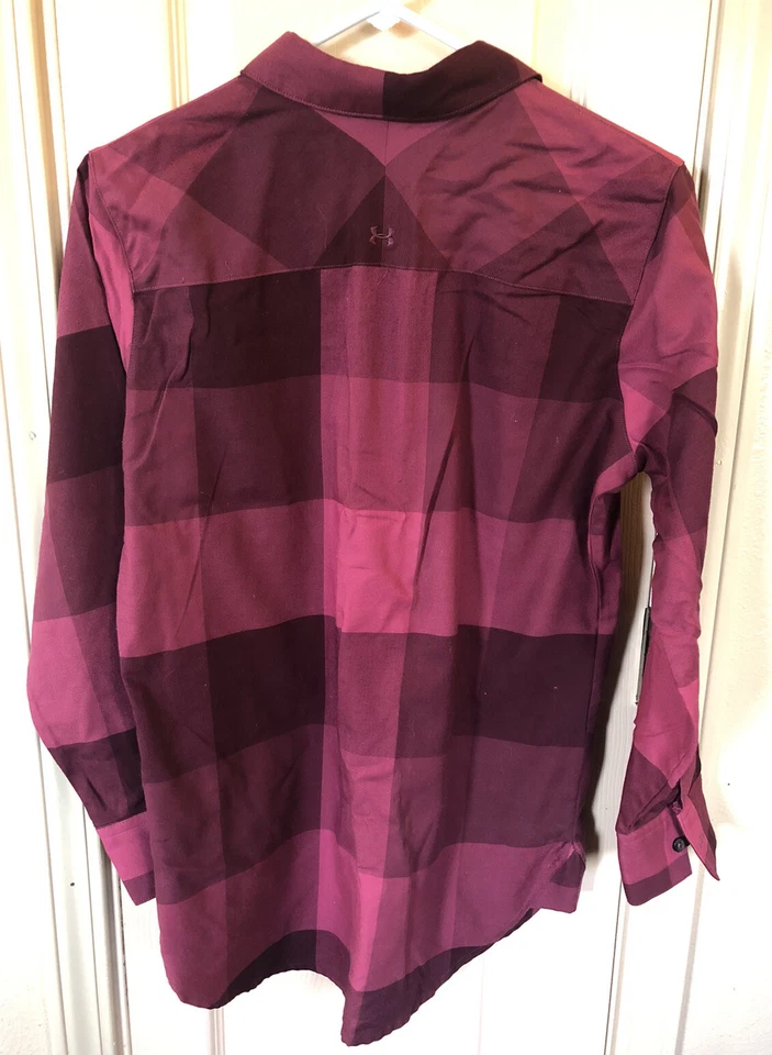 Camisa Under Armour Mujer Pequeña Ajustada Púrpura A Cuadros Manga Larga Botón Completo Foto 2 de 3