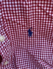 Ralph Lauren Youth Check Gingham Boys Medium 10-12 Button Down Shirt Logo EUC