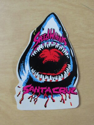 Vtg 80s/90s SANTA CRUZ Speed Wheels Skateboard STICKER Shark Bite