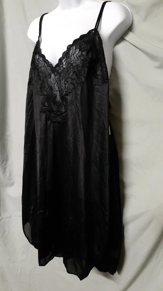 Ventura Black Nightgown Robe Set Knee Cap Sleeve Sexy Nylon Plus 3X 52"  Bust   - Image 2 of 4
