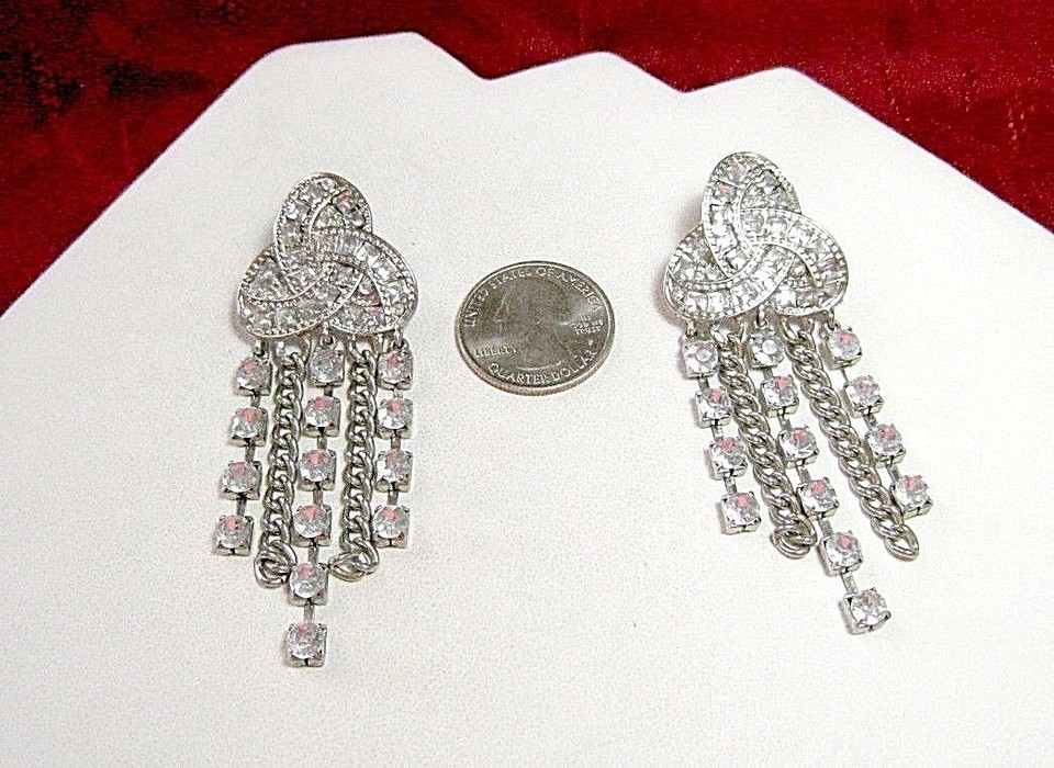 CHANDELIER COSTUME MULTI STONE SPARKLY CLEAR GEMS DANGLING STUDS