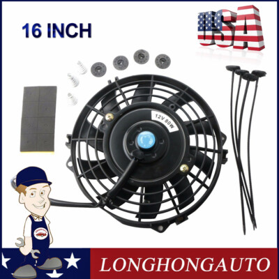 1 Kit 16 inch Universal Slim Fan Push Pull Electric Radiator Cooling 12V w Mount