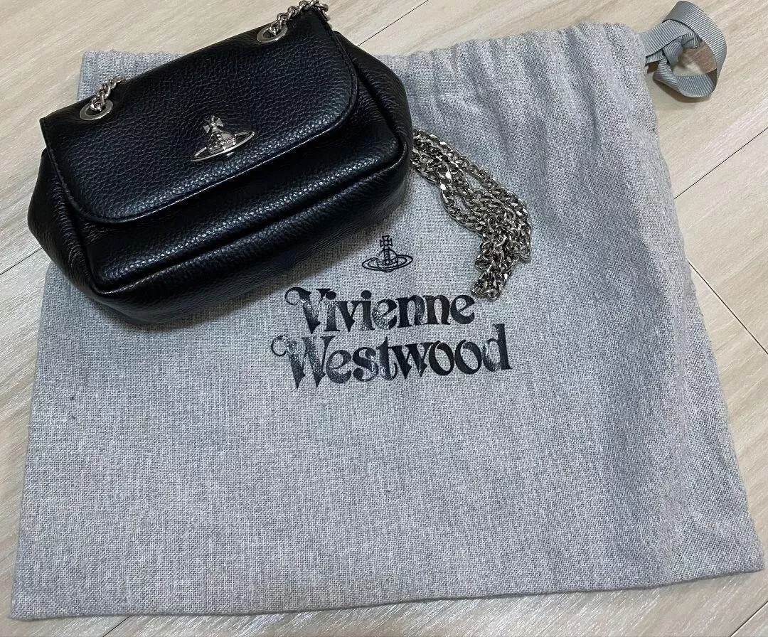 Vivienne Westwood Leather Mini Bag Black Silver Chain Orb Used 