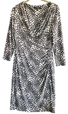 Lauren Ralph Lauren Womens 3/4 Sleeve V Neck Abstract Sheath Dress White Gray 6