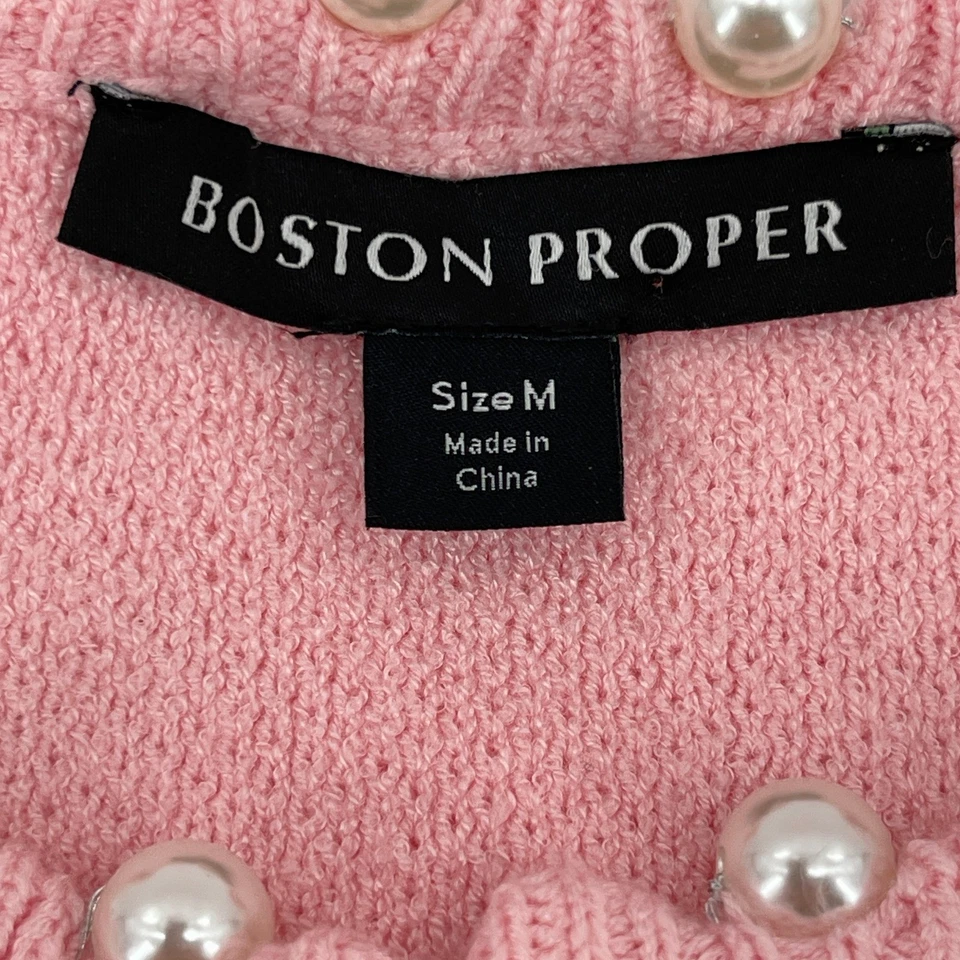 NUEVO Suéter Cárdigan Boston Proper Rosa Perla Botón Para Mujer Mediano Foto 4 de 4