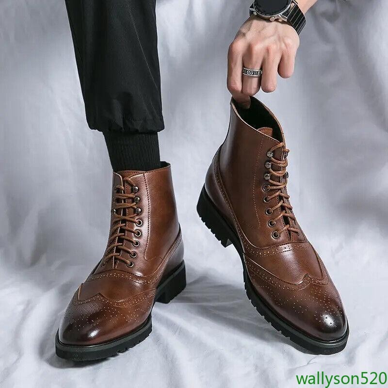 Fashion Men's Lace Up Carved Faux Leather Ankle Boots Casual Dress Work Shoes SZ