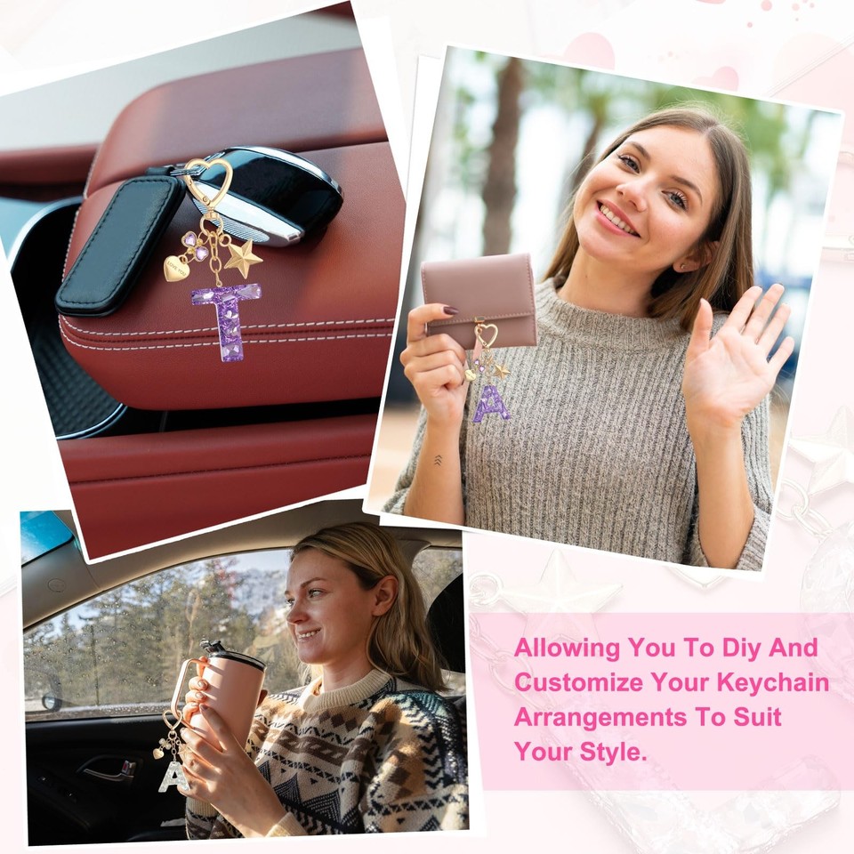 [Patikil] Keychain Keyring R Silver With Sparkling Heart, Butterfly ...