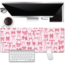 Pink Bow Desk Pad Mouse Pad,Extend XL Mouse Mat with Stitched Edges,Non-Slip ...